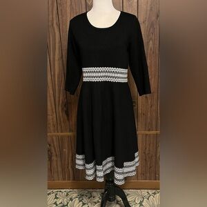 Nina Leonard Womens Black And White 3/4 Sleeve Midi Stretch Sweater Dress Sz L
